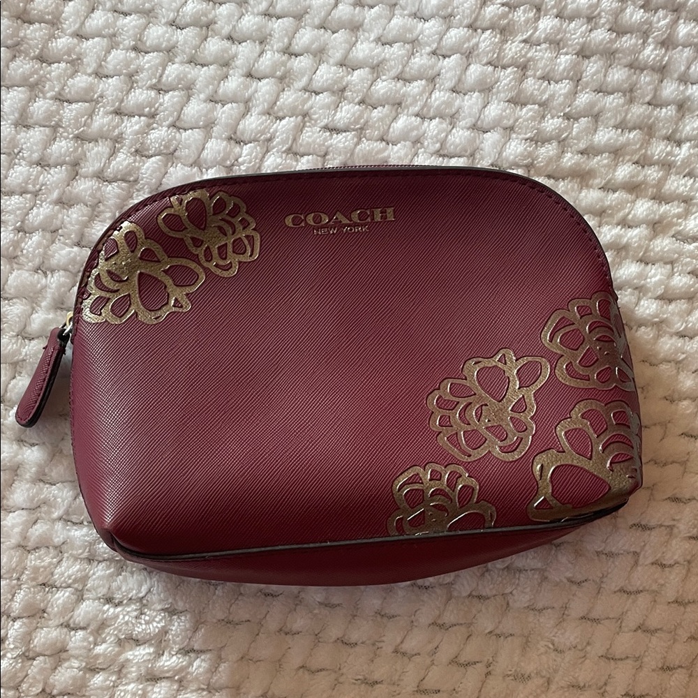 Coach Burgundy Floral Cosmetic Bag